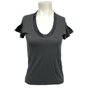 NWT SACAI Luck Scoop Neck Tee S Neutral T-Shirt Made in Japan Ruffle Sleeve Top
